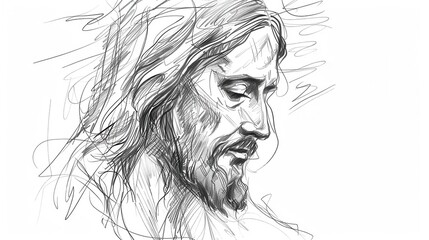 Fototapeta premium divine essence minimalist sketch of jesus christs face spiritual portrait with contemplative expression line art illustration
