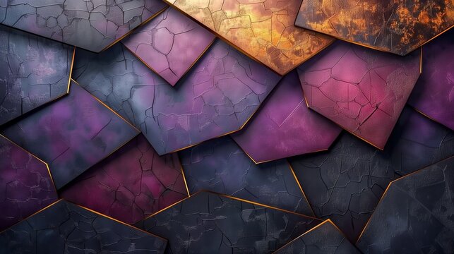 A modern wallpaper showcasing geometric gold lines on a gradient background transitioning from purple to black, adding a touch of contemporary elegance