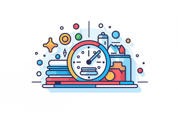 Fototapeta premium Flat line design modern vector illustration concept of time management, time management, deadline, schedule and planning.