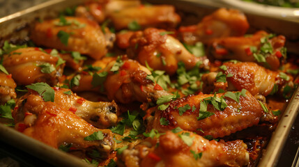 Fototapeta premium Crispy chicken legs with sauce on a plate