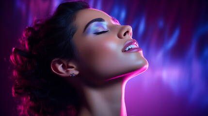Naklejka premium Portrait of a beautiful young woman with bright make-up.
