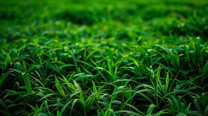Obraz premium Lush green grass field in close-up, showing the texture and freshness of healthy growing grass, suitable for backgrounds and nature concepts