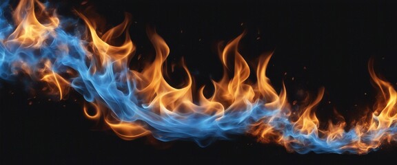 Fototapeta premium Dynamic image of orange and blue flames against a black background, creating a striking visual contrast and dramatic effect.