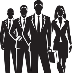 business people silhouettes black and white illustration