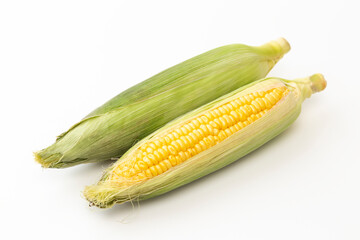 白背景に新鮮なトウモロコシ