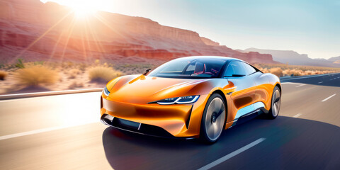 Naklejka premium 3D sports electric car rides, blurred in motion