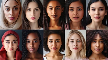 Fototapeta premium Beautiful womens with different ethnic backgrounds and natural expressions