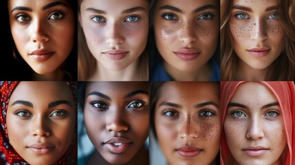 Obraz premium Beautiful womens with different ethnic backgrounds and natural expressions