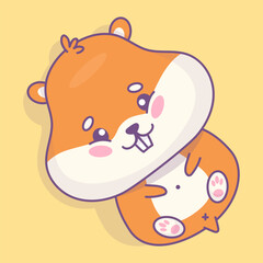Happy cute hamster lying on his back. Funny cartoon kawaii animal. Vector illustration. Kids collection