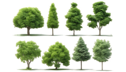 Fototapeta premium Set of eight various tree isolate on transparent background, cutout, png