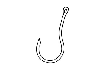 Hand drawn cute outline illustration of fishing hook. Flat vector fishery hobby gear in line art doodle style. Sharp bait for fish icon or print. Allure to trap. Decoy for deception. Isolated.