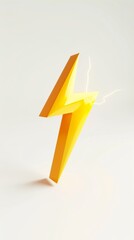 Yellow lightning bolt on white background, 3D render. Energy and power concept