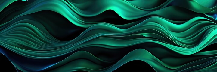 Abstract dark green blue wavy wide background
