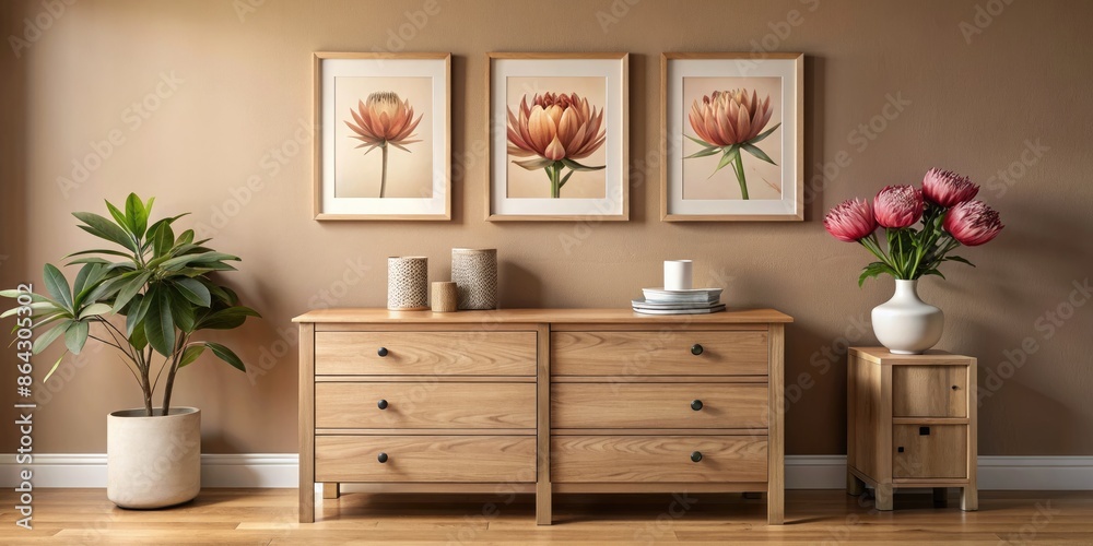 Wall mural Elegant bedroom dresser with decor.