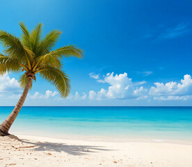 Summer vacation, tropical beach with blue sky, isolated on white background