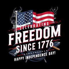 Naklejka premium American happy Independence Day with USA Flag and grill t shirt design. AI generative image.