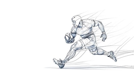 Fototapeta premium Continuous Line Drawing of Rugby Player in Action