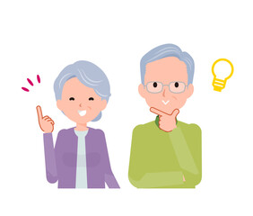 老人シニア夫婦男女。アイデア,納得, ひらめく, 