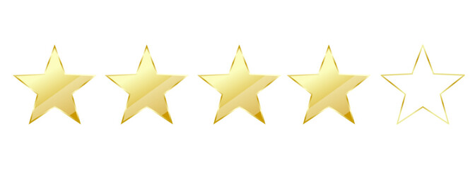 Product rating or customer review feedback with gold stars. Realistic vector icon set for apps and websites