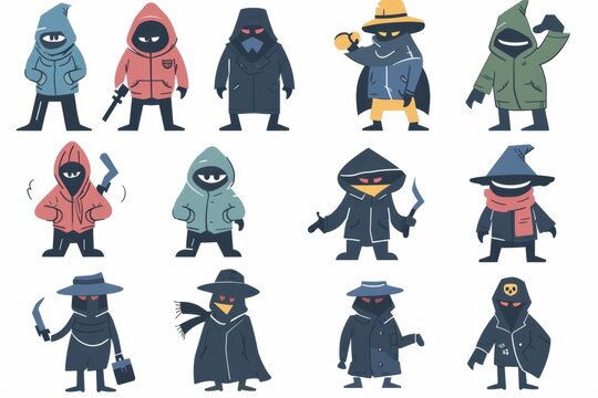 Thief icon, criminal person sign, bandit in mask, burglar silhouette, killer, gangster or robber in balaclava