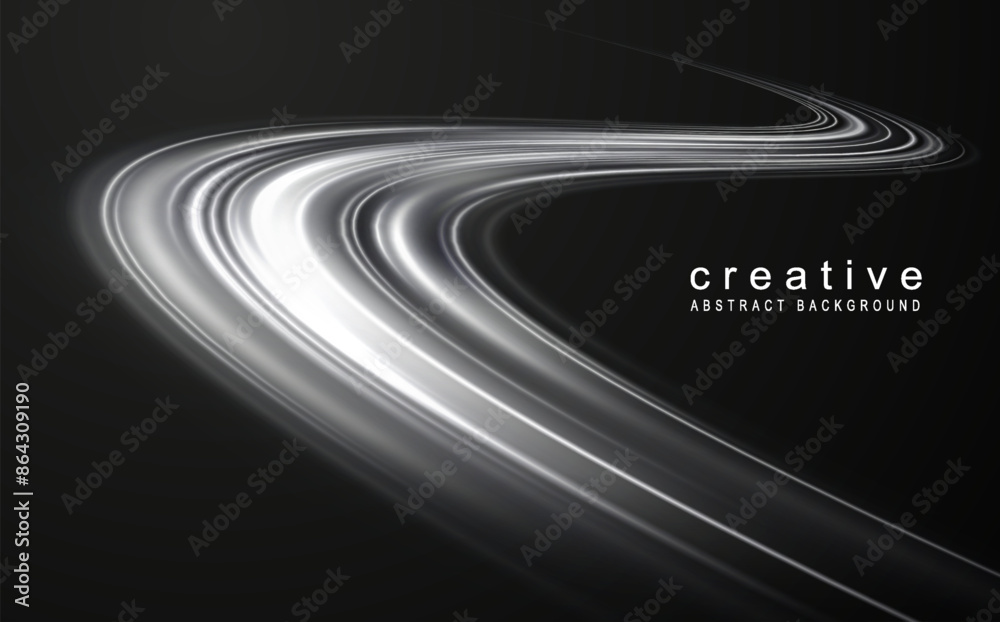 Sticker light trail wave, fire path trace line and effect curve twirl. neon motion effect. white special eff