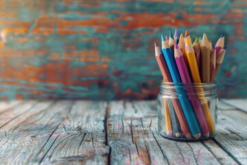 Colored Pencils in Jar on Table