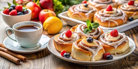 Cinnamon rolls with a cup of coffee.