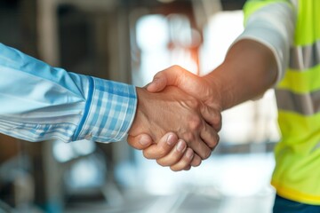 Construction worker and businessman shaking hands