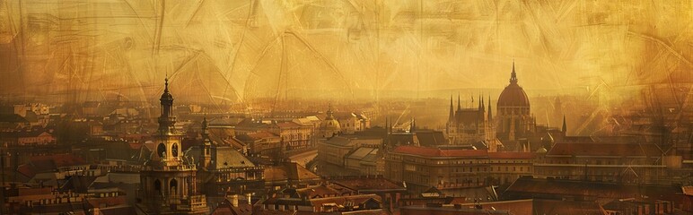 Fototapeta premium photo collage with an ancient city. Paper texture. AI generated illustration