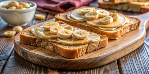 Fototapeta premium Banana and peanut butter toast on a plate.