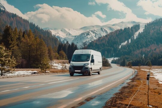 Modern delivery white van on a road