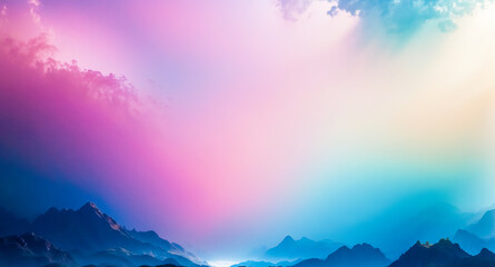 Fototapeta premium Dreamy Mountain Landscape with a Pink and Blue Sky