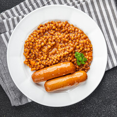 sausages with lentils second course natural fresh meal food snack on the table copy space food background rustic top view