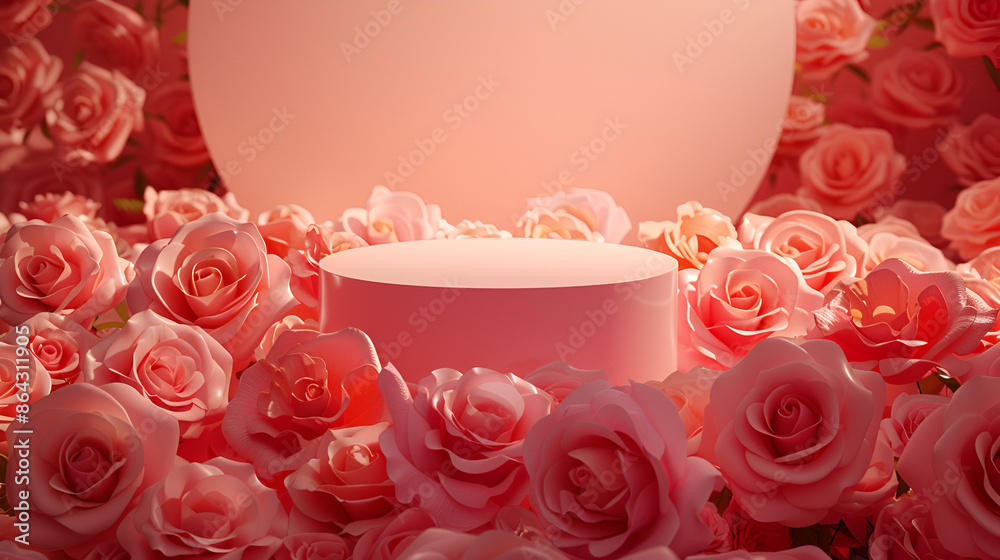 Canvas Prints podium surrounded by roses with empty frame