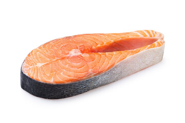 Fresh raw trout steak isolated on white background, sharpness throughout the frame