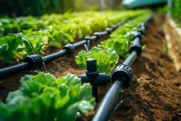 Close up of a water efficient drip irrigation system