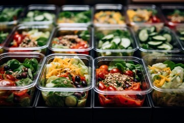 Vegetable salads packaged in plastic containers