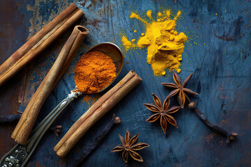 Spice Up Your Cooking: Assortment of Spices on Old Metal Table