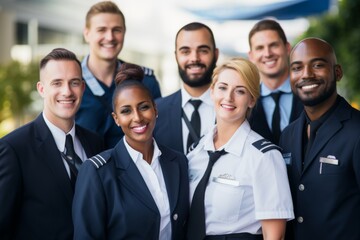 Fototapeta premium Group portrait of diverse flight crew