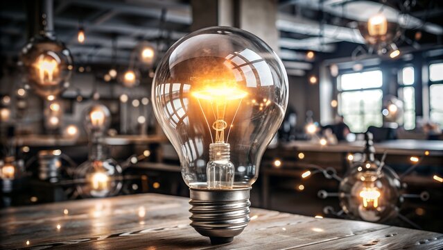 Ideen - L&ouml;sung und Innovation - Retro Gl&uuml;hbirne mit digitalen Elementen - Moderne Darstellung digitale Daten - Wissen und Forschung - Gl&uuml;hendes Licht - Kreativit&auml;t und Gedanken