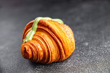 sweet croissant fresh bun bakery delicious baking appetizer meal food snack on the table copy space food background rustic top view