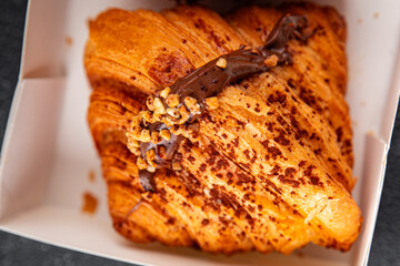 sweet croissant fresh bun bakery delicious baking appetizer meal food snack on the table copy space food background rustic top view