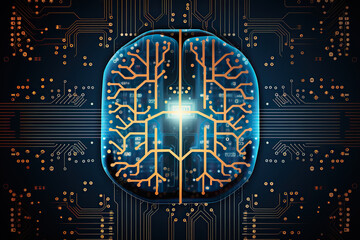 generated illustration  wired brain - next step to artificial intelligence and circuit board human brain