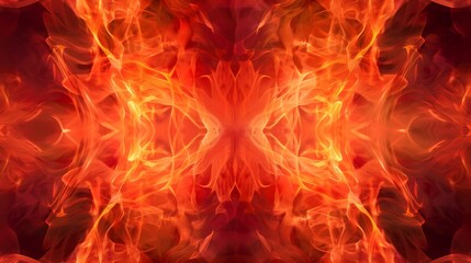 Fototapeta premium Abstract fiery symmetrical pattern with vivid orange flames, artistic concept