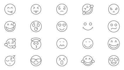 Emotions line icon set. Emoji, emotion, smile and sad outline icon collection. UI thin outline icons pack.