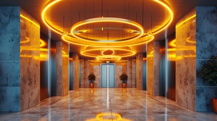 Fusion Neoclassical corporate workspace with elegant ceilings and modern lighting fixtures