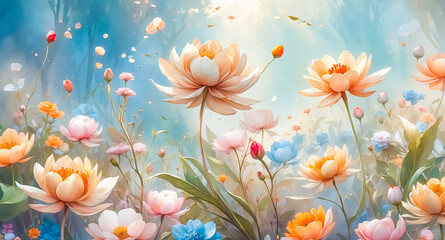 Blooming Flowers In A Soft Blue Sky
