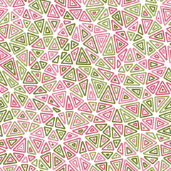 Minimalistic triangles background. Compact triangles size. Multiple repeated inner triangles. Multicolored style. Repeatable pattern. Modern vector tiles. Seamless vector illustration.