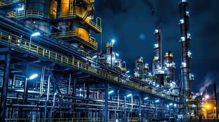 Industrial Complex Illuminated at Night