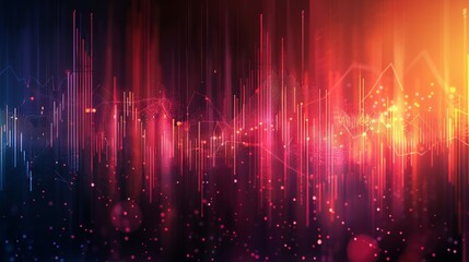 Abstract financial data visualization featuring vibrant red and orange gradients, dynamic graphs, and dotted lines. The image represents market trends and analysis with a modern, tech-inspired design
